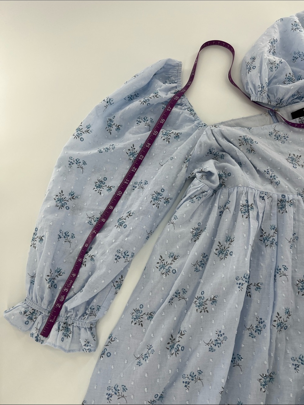 Lulus Always Charming Light Blue Floral Swiss Dot Babydoll Mini Dress Size M - Picture 6 of 11